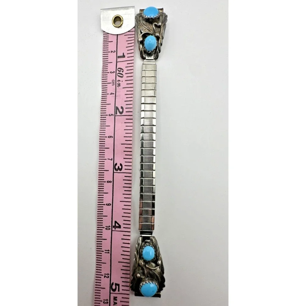 Vtg Signed RB Richard Begay Navajo Sterling Silver Turquoise Stretch Watch Band